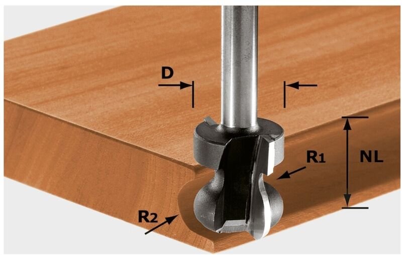 Griffleistenfräser hw Schaft 8 mm hw S8 D22/16/R2,5+6 - Festool