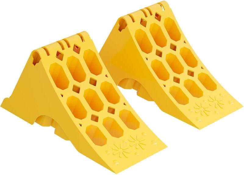 Wiltec - Unterlegkeile Anhänger 2 Stück bis 5t Unterlegkeile Wohnmobil 393x160x193mm für Reifen bis 160mm Breite, gelbe ...