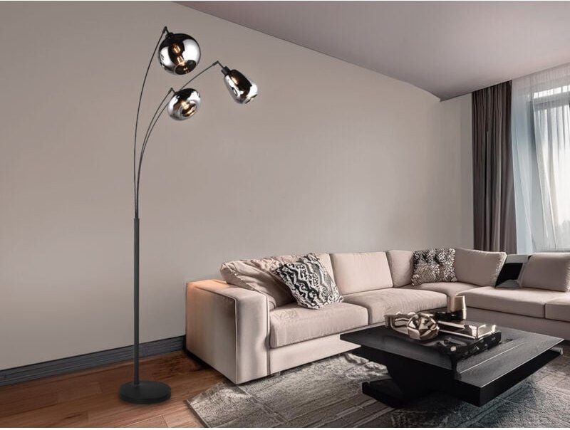 LED Stehleuchte Lampenschirm Glas Chrom bedampft, Höhe 200cm