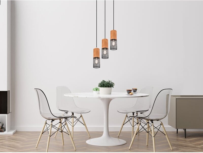 Trio - Pendellampe tosh Draht Lampenschirme in Schwarz & Holzfassungen, ø 28cm