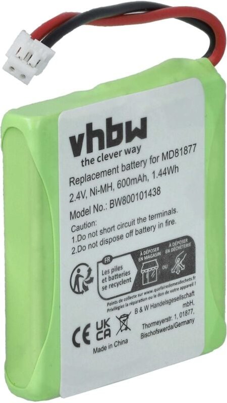 Vhbw - NiMH Akku 600mAh (2.4V) kompatibel mit schnurlos Festnetz Telefon Medion MD83208, MD83708, MD83877, S63008 Ersatz...