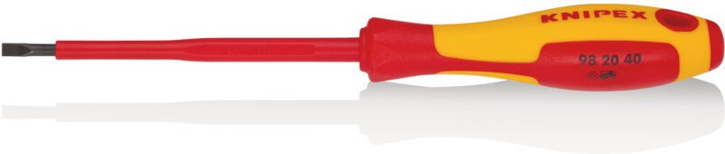 Knipex - 98 20 40 Schraubendreher für Schlitzschrauben isolierender Mehrkomponenten-Griff, VDE-geprüft brüniert 202 mm