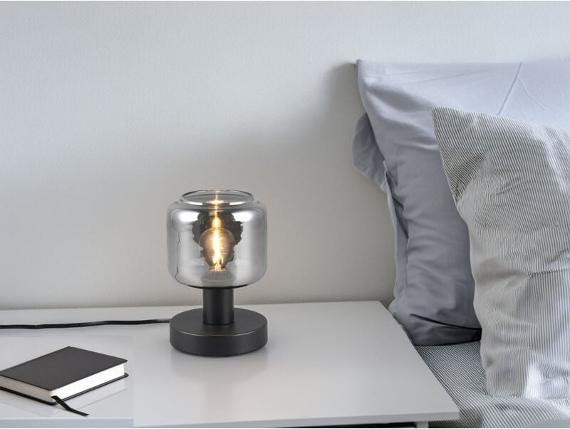 Meinewunschleuchte - Kleine led Tischleuchte mit Glasschirm Chrom bedampft, Höhe 18cm