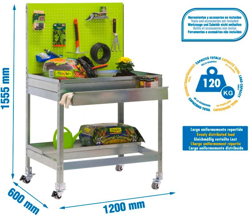 Simonrack Robust Werkbank mit grün galvanisiertem Stauraum