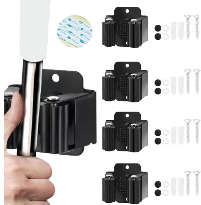 Set aus 4 wandmontierten Besen- und Bürstenhaltern aus robustem Edelstahl mit Schrauben, Organizer für Gartengeräte im F...
