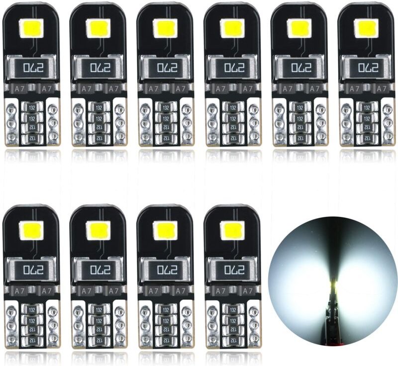 Jusch - T10 LED-Lampen, canbus, 12 v, weiß, ohne Polarität, W5W, Keil-Auto-Innenbeleuchtung, Kuppel- und Kennzeichenbele...