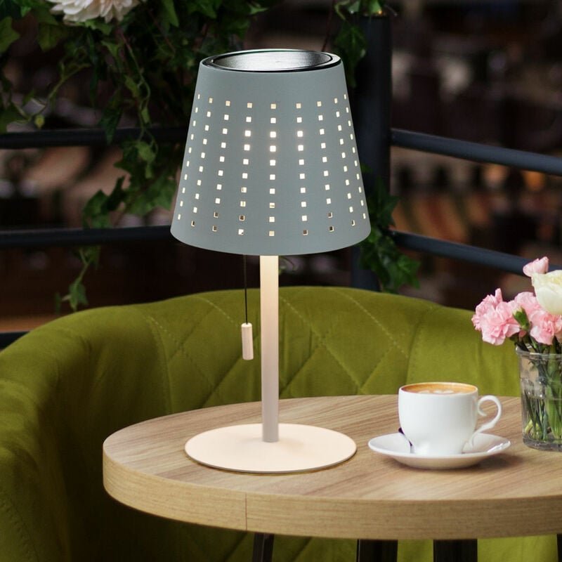 Tischlampe Solarlampe Außenleuchte Terrassenlampe, Timer usb Kabel Akku dimmbar Zugschalter IP44, weiß, 1x led 2W 155Lm ...