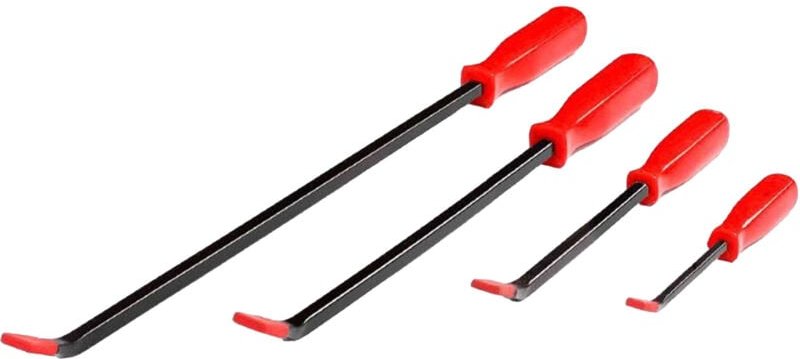 Relaxdays Stemmhebel Set, 4-teilig, L: 200/ 300/ 450/ 600 mm, Reifen Montiereisen, Kunststoffgriff, Stahl, schwarz/rot