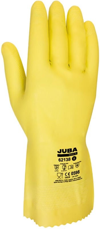 Juba - Handschuh für die Arbeit mit Öko-Chemikalien. Latex/Baumwolle Größe 8