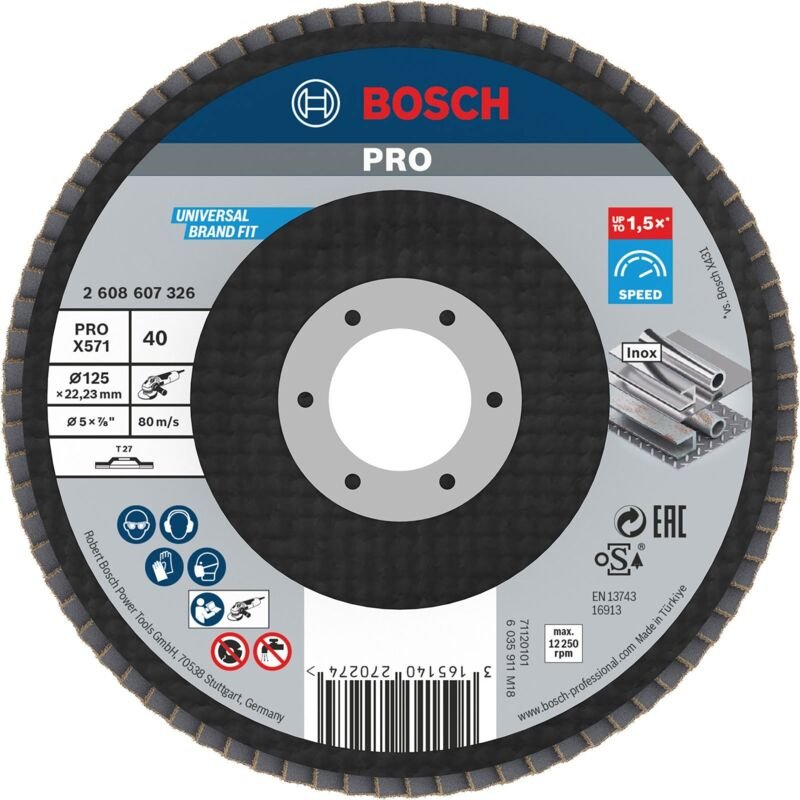 Bosch - pro X571 Fächerschleifscheibe, 125 mm, G40, gerade, Glasfaser
