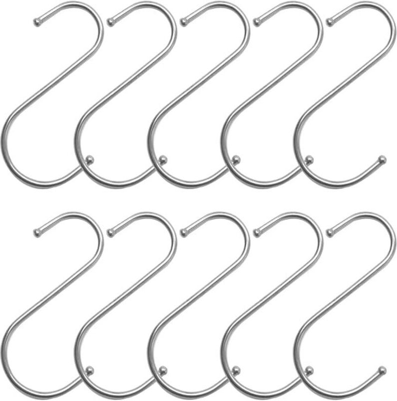 10 Stück Haken aus Edelstahl in S-Form, S-Form, Küchenhaken, multifunktional, S-Form, für Küche, Bad und Schlafzimmer