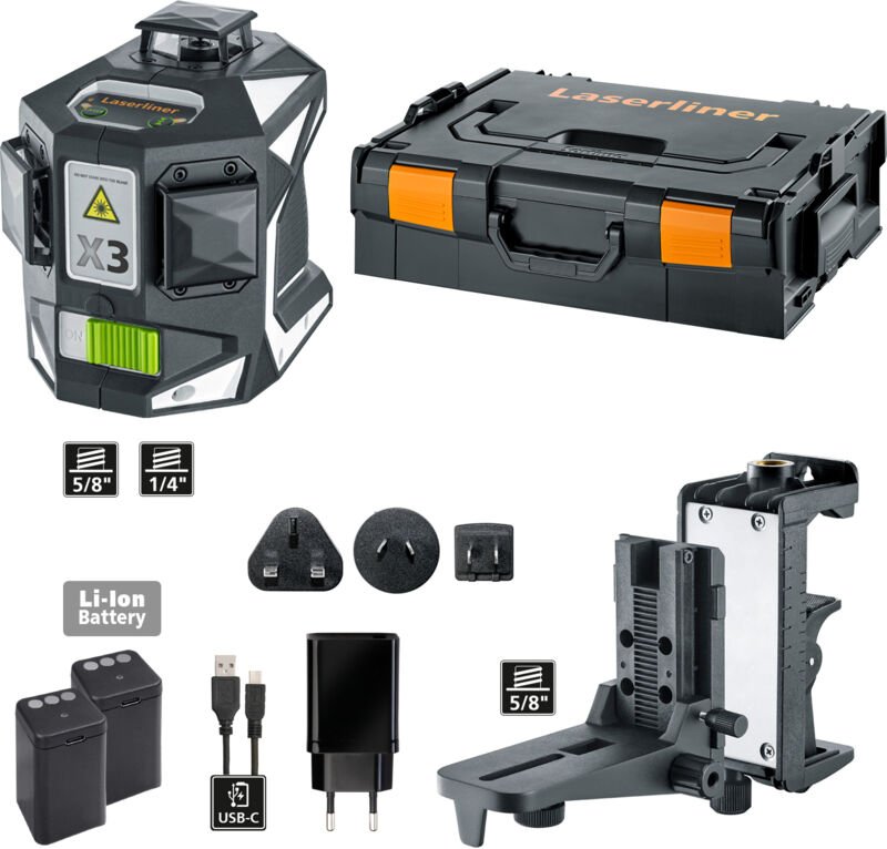 Laserliner - Kreuzlinien-Laser X3-Laser Pro Grüner Laser + Zubehör in l-boxx 136