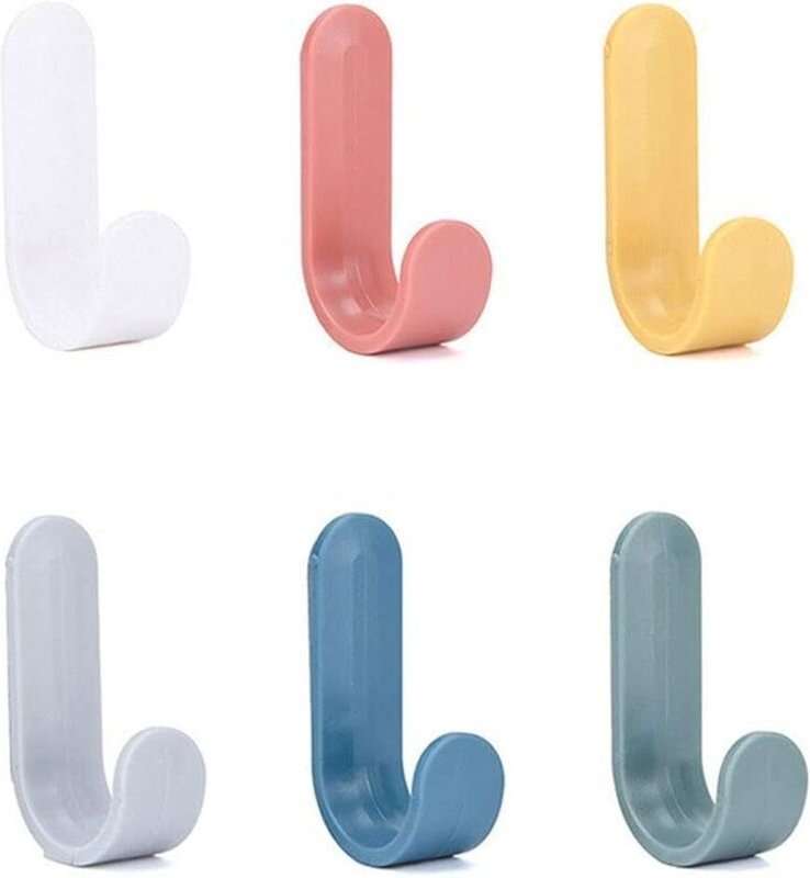 Linghhang - 6er-Pack selbstklebende Wandhaken, Schalhaken, Haken für Küchenutensilien, Schlüsselhaken aus Kunststoff, ge...