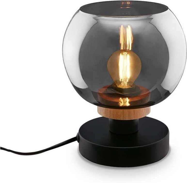 Table light, with wood, smoked glass, 1xE14/max.10