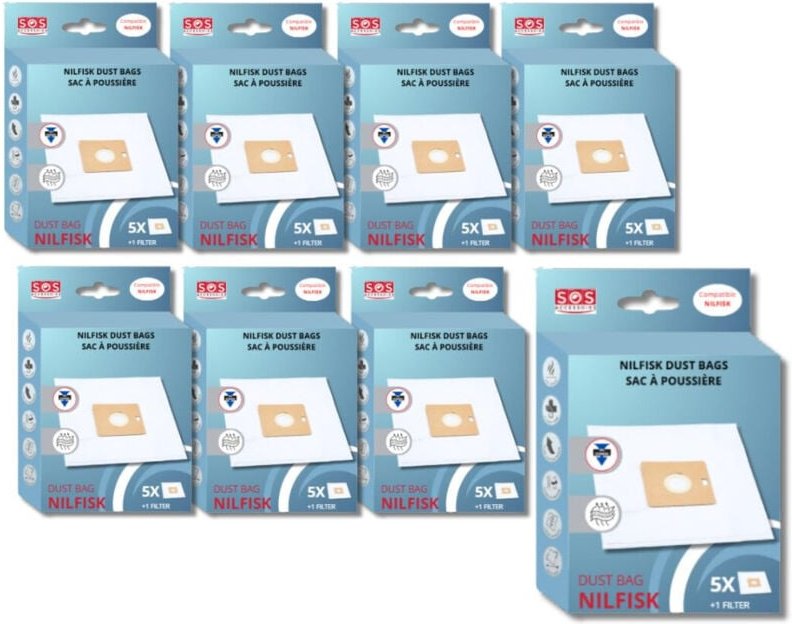 Ersatzteil - Set 8 Boxen zu je 5 Beuteln mit 1 Vorfilter coupe/compact/go/force - Nilfisk fakir