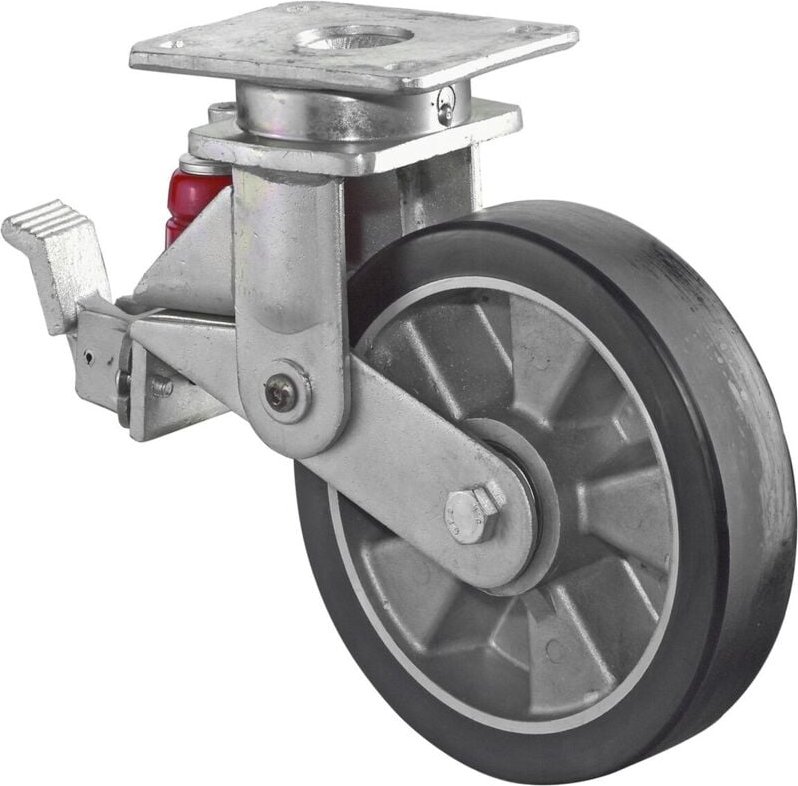 Bs gefederte Schwerlastrolle T120, Lenkrolle Festst., Rad-Ø 125 mm, Tragk. 250 kg, Kugellager, Lauffl. Guss-Polyurethan,...