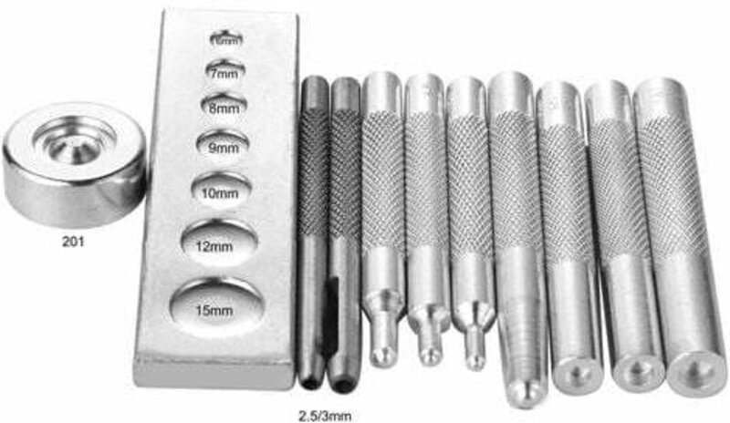 Set mit 11 Lederhandwerkswerkzeugen – Zum Befestigen von Nieten und Druckknöpfen, Bohren und Stanzen. Für Hobby und Heim...