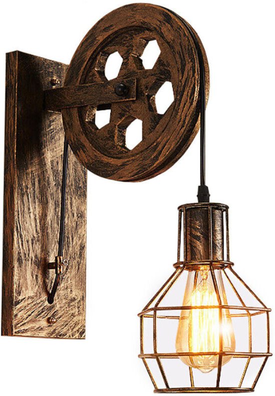 Industrielle Wandlampe mit Seilzug, Vintage Wandlampe, Innenbeleuchtung für Schlafzimmer, Wohnzimmer, Restaurant, Messin...