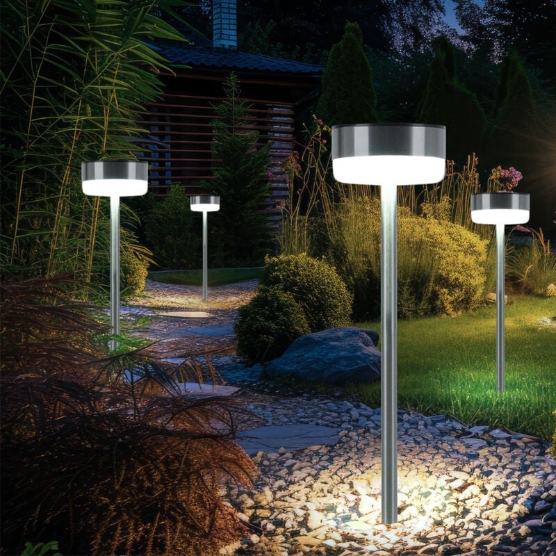 Solarlampe led Außenleuchte Wegelampe Gartendeko Erdspieß Terrassenlampe Solardeko, Edelstahl Kunststoff silber, Akku wa...