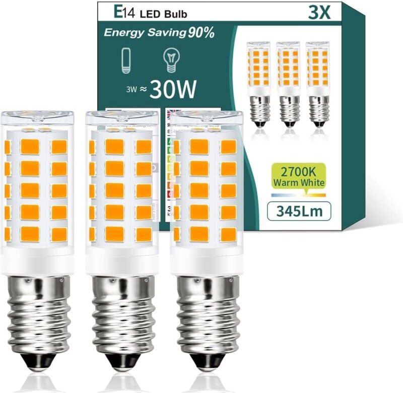 E14 LED-Glühbirne, warmweiß, 3 W, 345 lm, 2700 K, E14-Glühbirne ersetzt 30-W-Halogenlampen, kein Flimmern, Kühlschrankla...