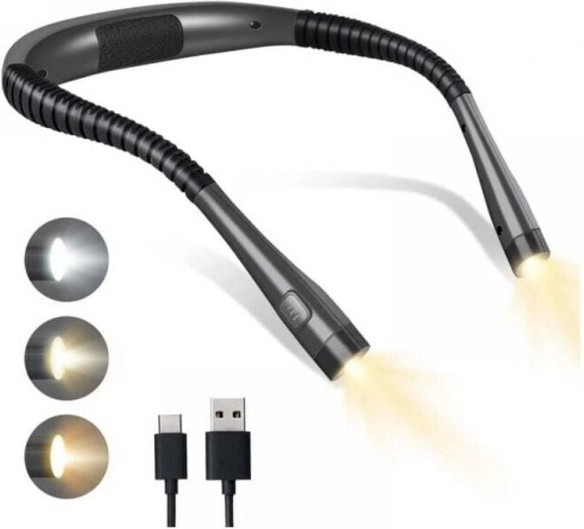 Wiederaufladbare Nackenleselampe, Lampe zum Lesen im Bett, 6 Helligkeitsstufen, klappbare Arme, lange Lebensdauer, perfe...