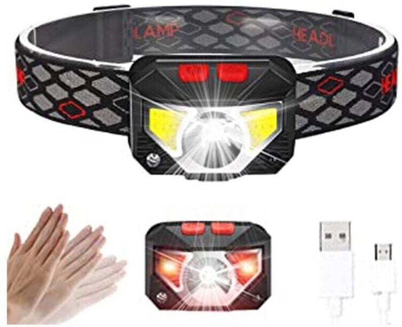 LED-Stirnlampe, superhelle Stirnlampe mit Bewegungssensor, 6 Modi, wiederaufladbare USB-Stirnlampe, wasserdichte Taschen...