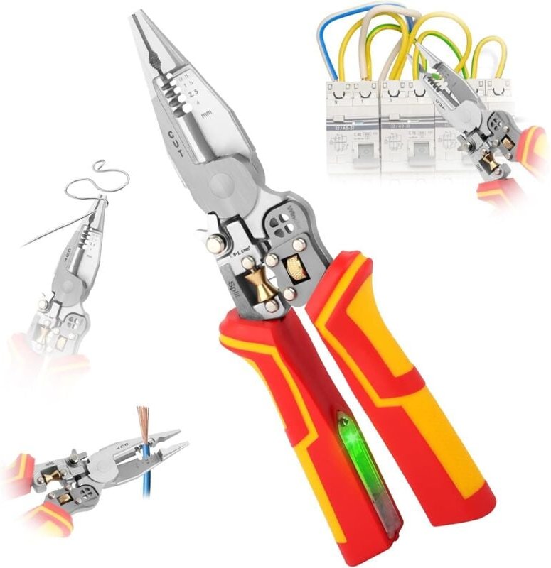 Automatische Abisolierzange, 9-in-1-Multifunktions-Elektriker-Abisolierzange, Elektriker-Schneidwerkzeuge mit Strommessf...
