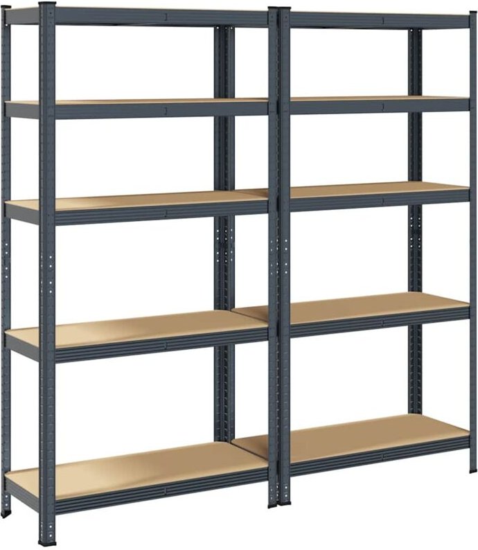 Thumbnail - Lagerregale mit 5 Böden 2 Stk. Anthrazit Stahl & Holzwerkstoff - Vidaxl