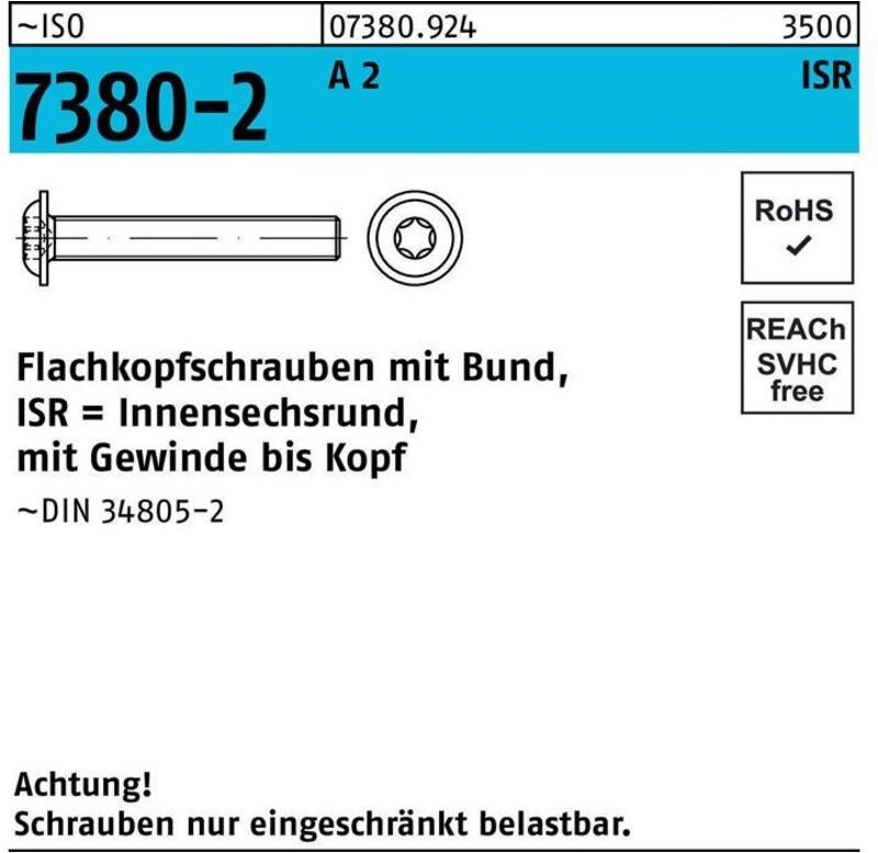 Thumbnail - No Brand - Flachkopfschraube iso 7380-2 m.Bund/Innensechsrund vg m 4 x 6 -T20 a 2