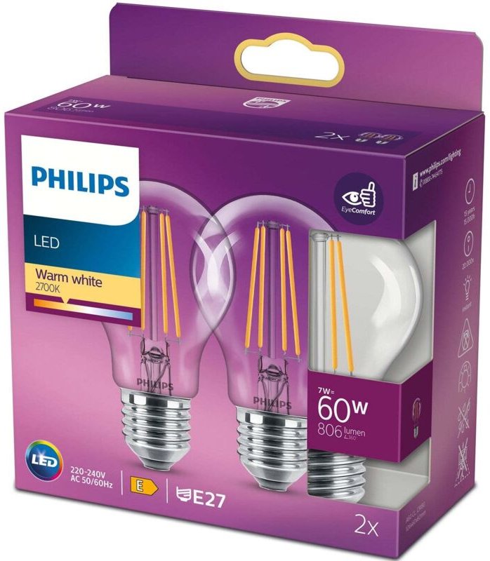 2er pack led e27 normal 7w 60w klar 806lm