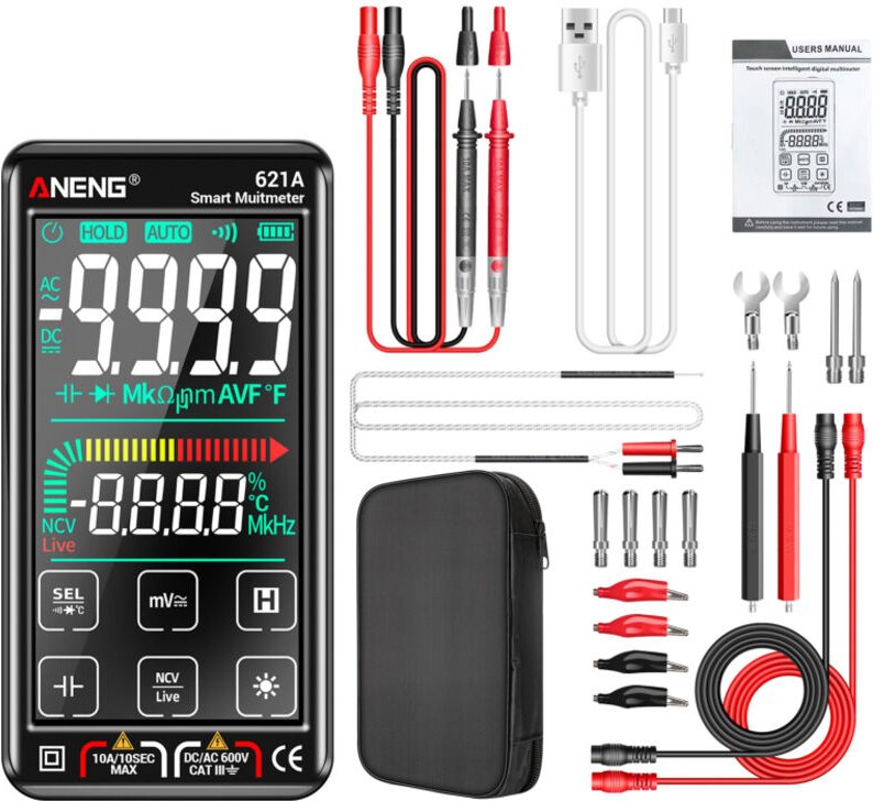 Multimetro digitale intelligente touchscreen a 9999 conteggi, selezione automatica della portata, ricaricabile, portatil...