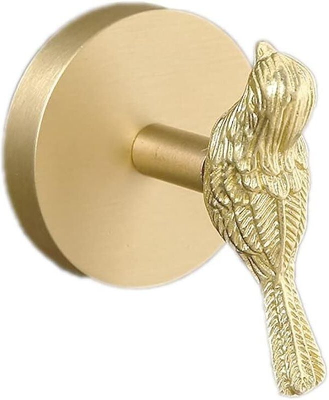 Sollbry - Wandhaken in Vogelform, gebürstetes Messing, goldfarben, für Handtuch, Robe, Badezimmer, Küche, Schlüssel, Hüt...