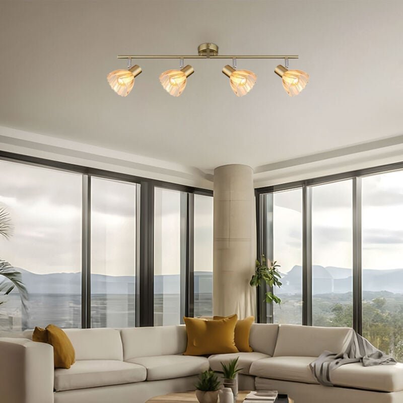 Thumbnail - Globo Lighting - Deckenlampe 4 flammig Deckenleuchte schwarz messing Wohnzimmerlampe Schlafzimmerleuchte, Metall Glas, 4...