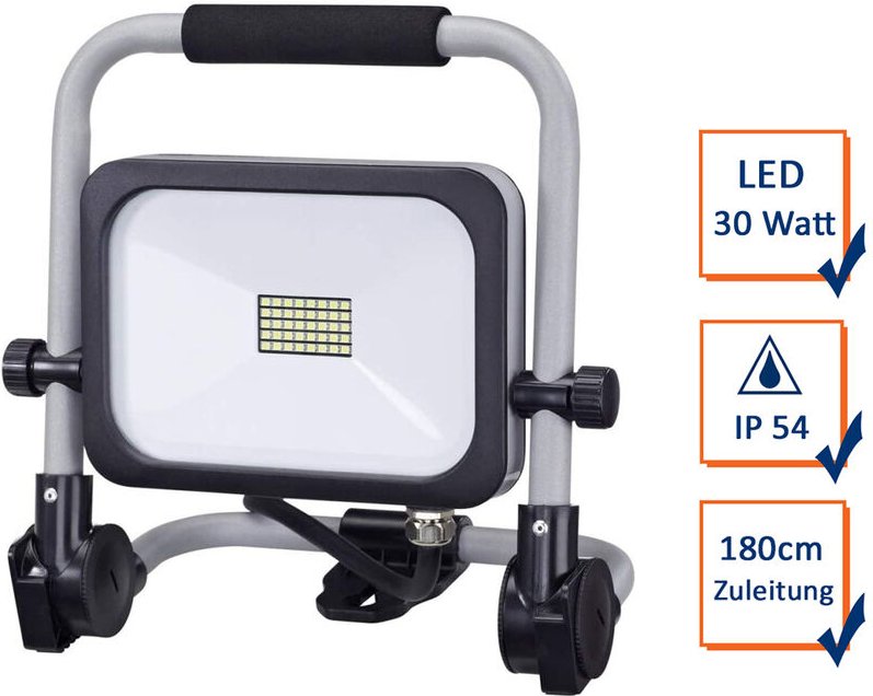 LED Baustrahler klappbar Bright Fluter 1,80m Kabel IP54, 30 Watt