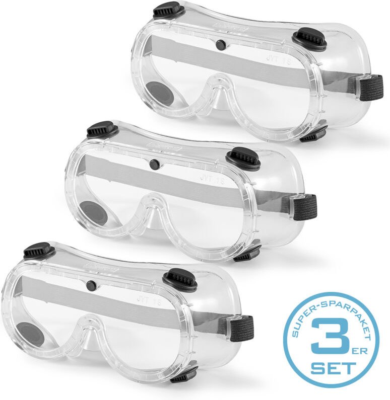STAHLWERK Schutzbrille Korbbrille Überbrille mit flexiblem Halteband 3er Set