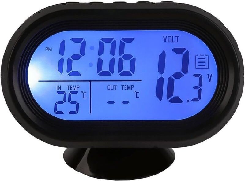 Multifunktionale Digitaluhr, Voltmeter und Thermometer, Wecker, 3-in-1, 2 Farb-LCD-Bildschirme, Zigarettenanzünder, Batt...