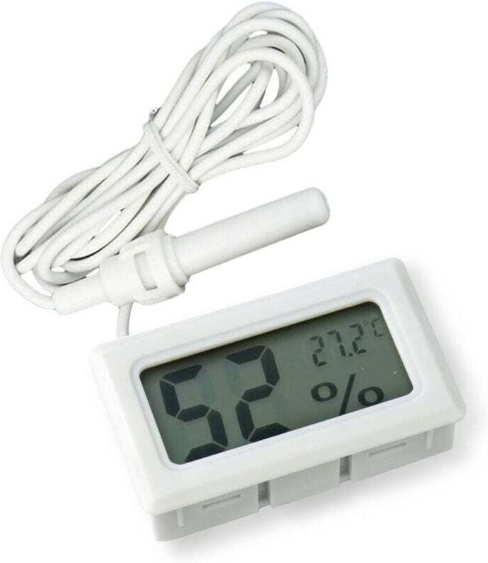 XVX - 2-in-1-LCD-Digital-Thermometer-Hygrometer mit externem Anschluss für Reptilien-Aquarium-Geflügel-Inkubator – Weiß
