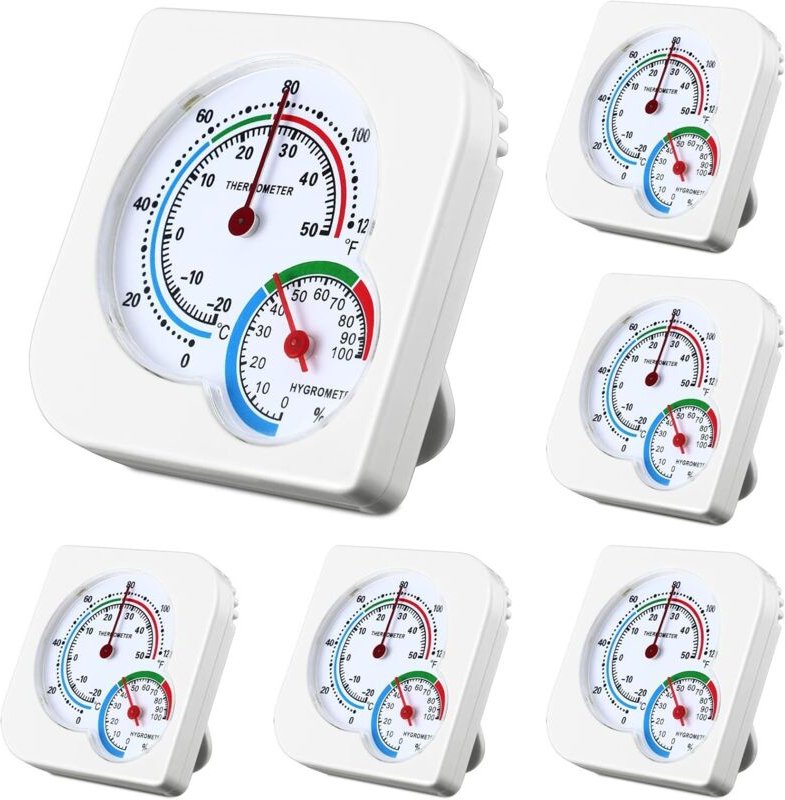 Set mit 6 Thermometern und Hygrometern für den Innenbereich - Mini-Nadelthermometer und Hygrometer für Zuhause, Schlafzi...
