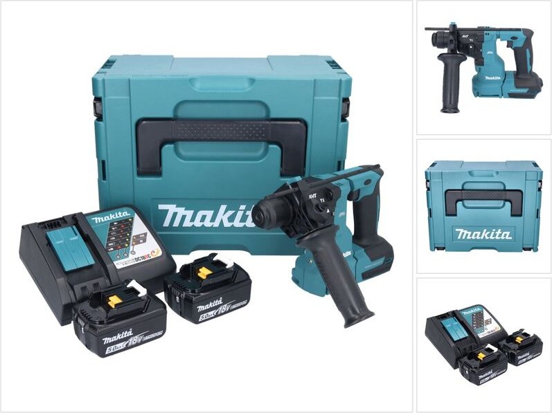 Makita - dhr 183 rtj Akku Bohrhammer 18 v 1,7 j sds plus Brushless + 2x Akku 5,0 Ah + Ladegerät + Makpac