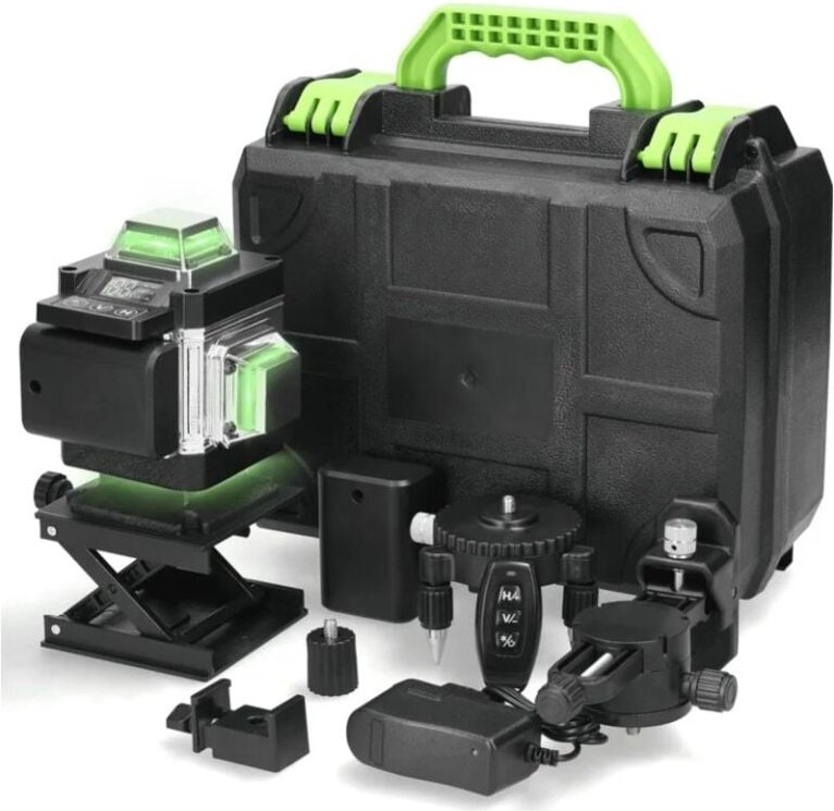 Fitags - 16 Linien Laser-Wasserwaage, 4 x 360° selbstnivellierende Laser-Wasserwaage, Laser-Wasserwaage mit 2 wiederaufl...