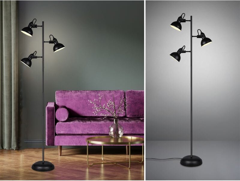 Stehleuchte gina Schwarz 3 flammig mit Fußschalter - Höhe 150cm