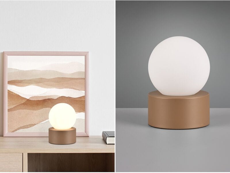 Meinewunschleuchte - led Tischleuchte mit Touch-Funktion, Glasschirm Weiß, Coffee, Höhe 17cm