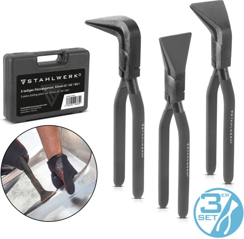 STAHLWERK Falzzangen Set 0° 45° 90° Abkantzange Blechzange Biegezange 60 mm