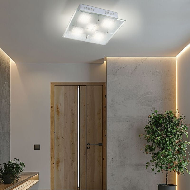 Deckenlampe Wohnzimmerleuchte Esszimmerlampe Deckenleuchte Flurlampe Küchenleuchte, Metall Chrom Glas satiniert, led 3,5...