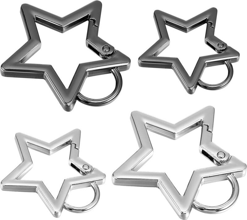 Set mit 8 sternförmigen Karabinern – Metall – Klein – Für Camping und Angeln – 2 Größen – Silber/Schwarz