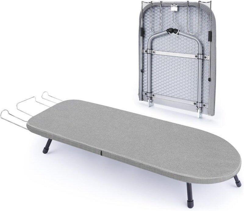 Klappbares Tischbügelbrett mit Eisenständer, Kleines Bügelbrett mit Anti-Rutsch-Klappbeine, Stabil Metallgewebe Bügelbre...