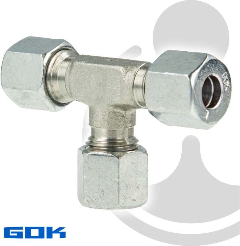 Schneidringverschraubung Typ t - T-Stück mit 3 x Verschraubung ø 8 mm, Stahl verzinkt, Schneidring Stahl