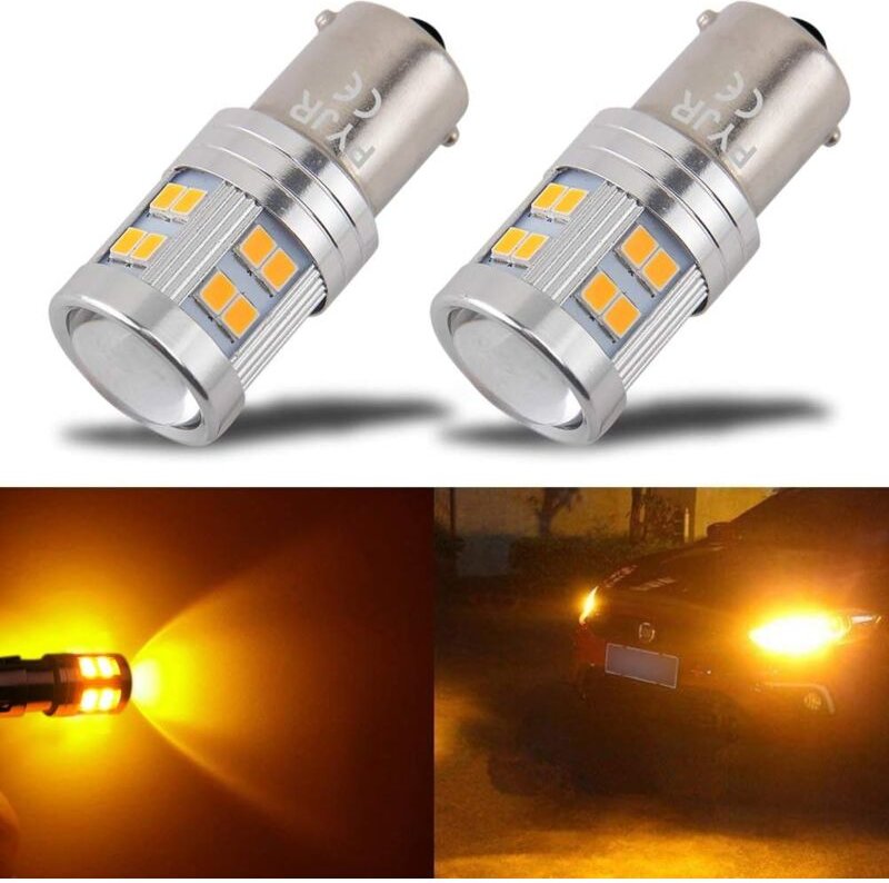 Jusch - 1156 Ba15s P21w LED-Leuchtmittel, bernsteinfarben, gelb, orange, 6 w, 12 v, 24 v, superhell, mit Scheinwerfer fü...