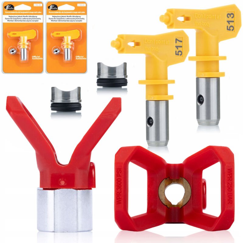 Rosfix Set Ultra Spray 513 & 517 – Sprühdüsen mit Düsenschutz für Airless Farbspritzgerät 7/8" Gewinde Für Acryl, Epoxid...