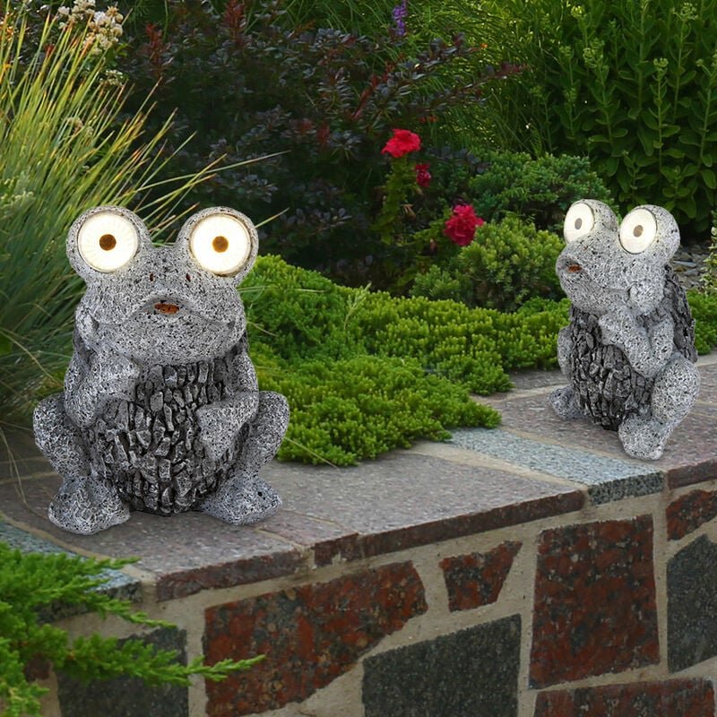 Solarleuchte Frosch grau Solar Figur Frosch Außenlampe Steinoptik Solar, Akku IP44, led 2x 0,06 Watt, LxBxH 17x14x21 cm,...